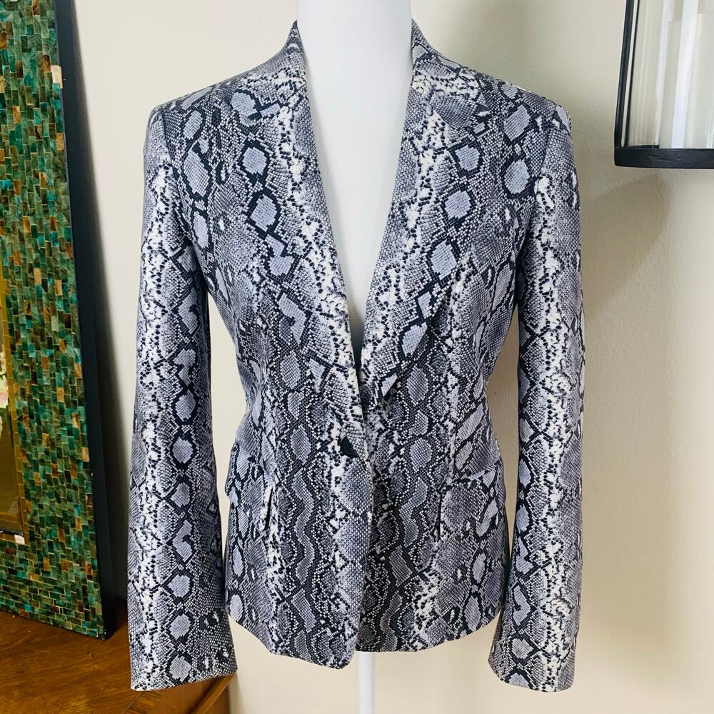 Michael Kors Black Gray Snake Print Blazer Jacket One Button Front Career Formal - Picture 2 of 9